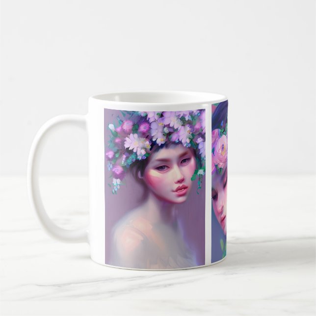 Caneca De Café Flores bonito de donzelas na arte etérea do cabelo (Esquerda)