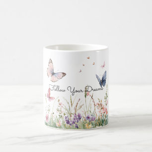 Caneca De Café Flores Borboletas Rosa Vermelho Roxo  