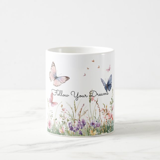 Caneca De Café Flores Borboletas Rosa Vermelho Roxo   (Centro)