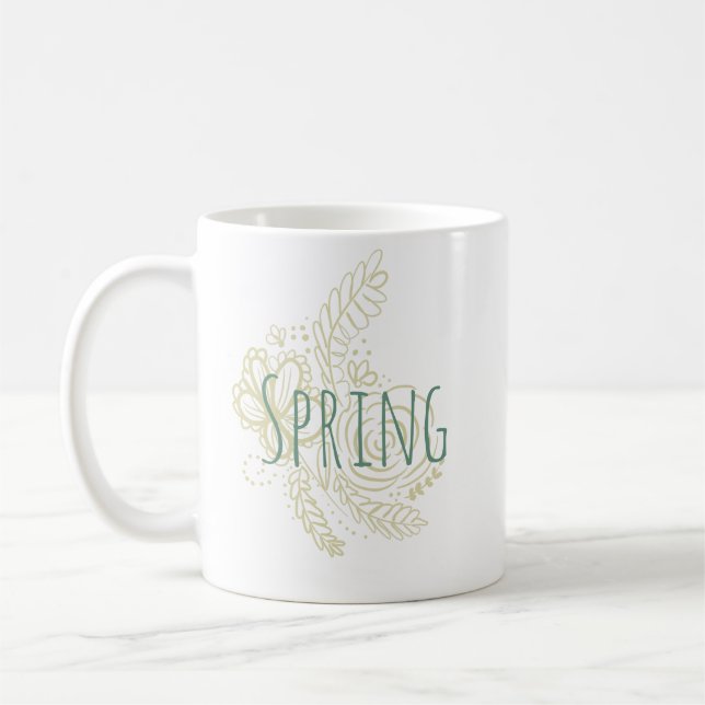 Caneca De Café Flores Botânicas Desenhadas à Mão da Primavera (Esquerda)