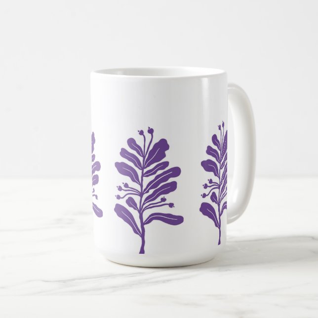Caneca De Café Flores Botânicas Mínimas das Plantas Silhuetas (Frente Esquerda)