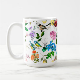 Caneca De Café Flores brancas, aves, abelhas, limão, borboletas,