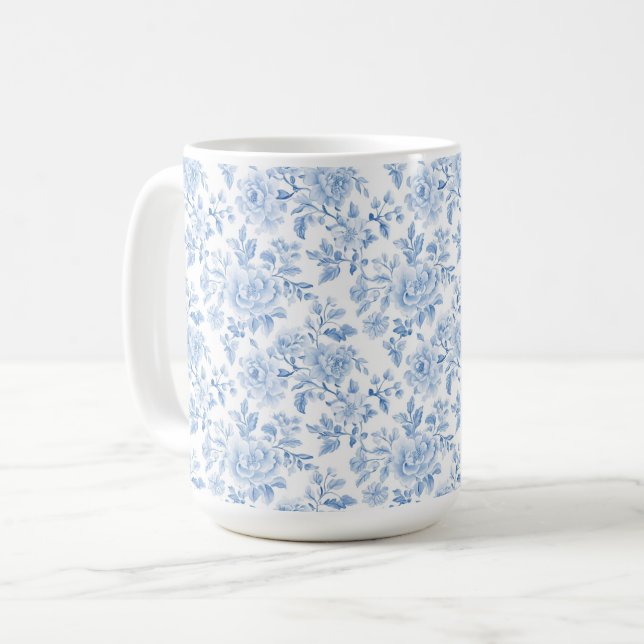 Caneca De Café Flores Brancas Azuis Românticas (Frente Esquerda)
