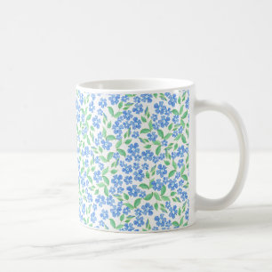 Caneca De Café Flores brancas bonito da pervinca do verde azul de