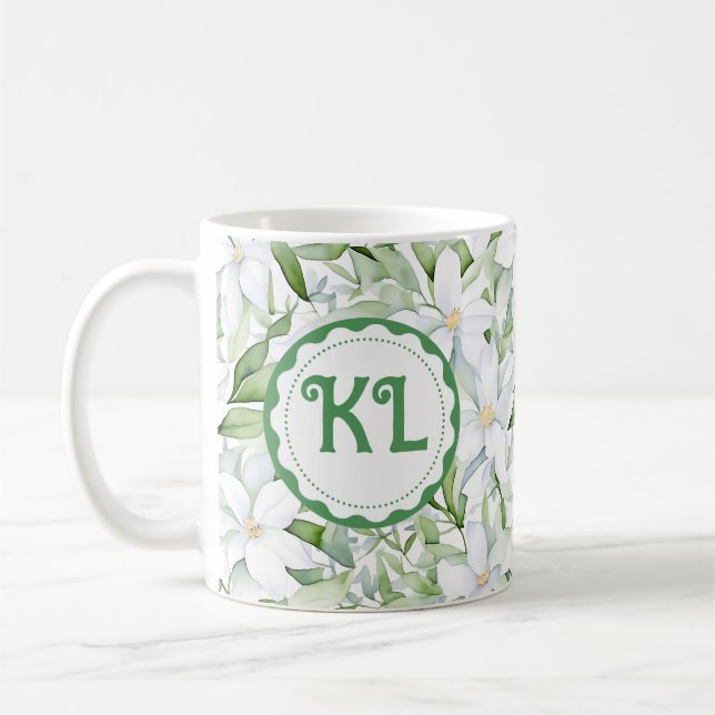 Caneca De Café Flores Brancas bonito De Aquarela Personalizadas (Esquerda)