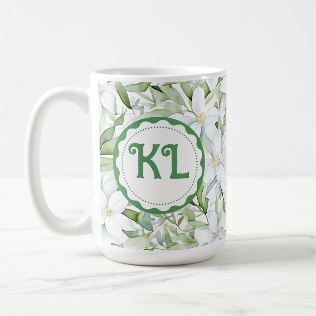 Caneca De Café Flores Brancas bonito De Aquarela Personalizadas (Esquerda)