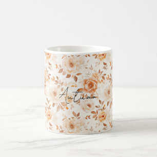 Caneca De Café Flores Brancas Creme de Pêssego