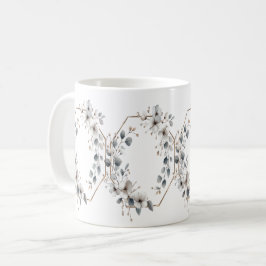Caneca De Café Flores brancas de aquarela Ouro Frame Silver Teal