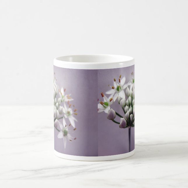 Caneca De Café Flores Brancas de Cebolinha com Alho sobre Roxo (Centro)