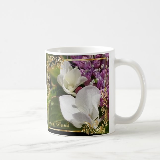 Caneca De Café Flores brancas deliciosas com borda ouro (Direita)