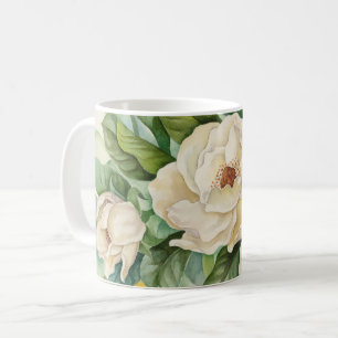 Caneca De Café Flores brancas elegantes da magnólia na aguarela
