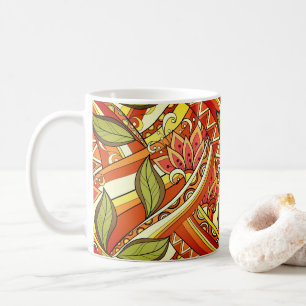 Caneca De Café Flores Brancas Elegantes Laranja E Grelha