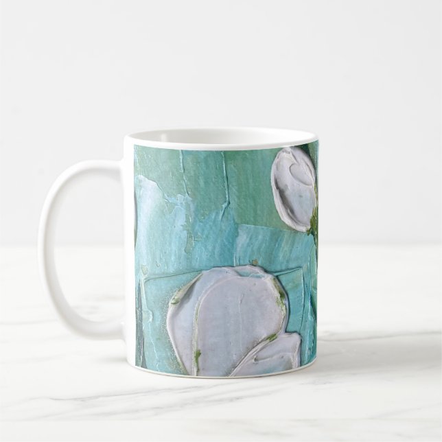 Caneca De Café Flores Brancas em Campo Azul e Amarelo (Esquerda)