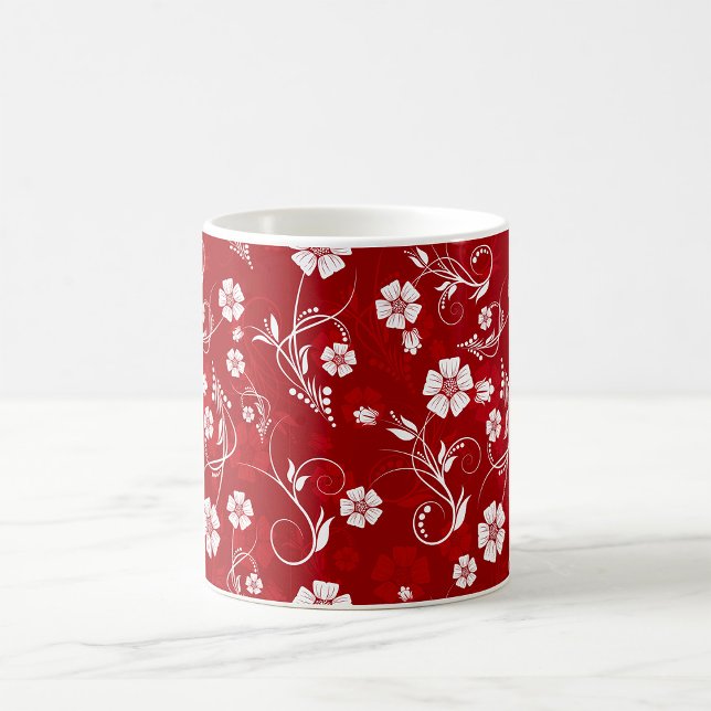 Caneca De Café Flores brancas Fundo Vermelho (Criador carregado)