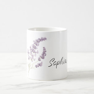 Caneca De Café Flores Brancas Lavanda Bonitas Personalizadas