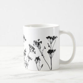 Caneca De Café Flores Brancas Negras Modernas Elegantes