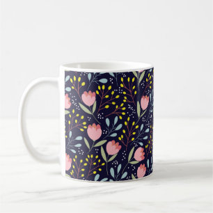 Caneca De Café Flores brancas, padrão sem costura