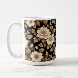 Caneca De Café Flores brancas pretas de fundo