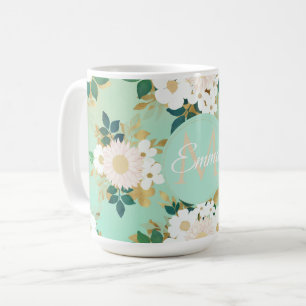 Caneca De Café Flores Brancas Românticas, Design de Aquarela