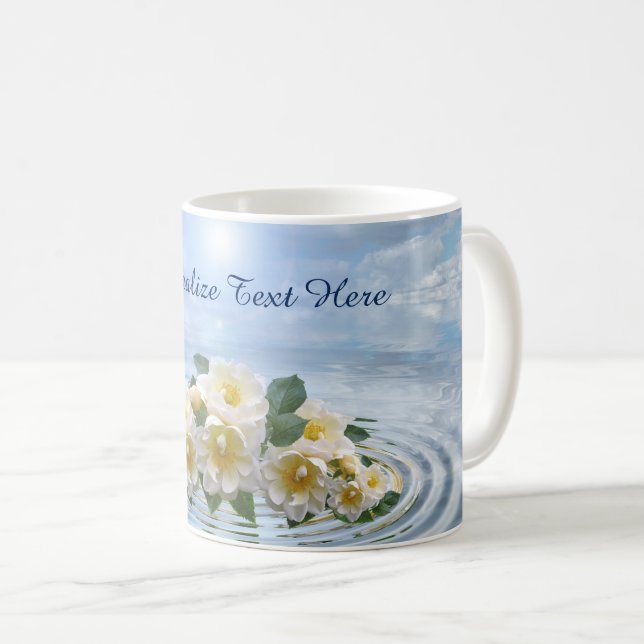 Caneca De Café Flores Brancas Românticas no Oceano para Personali (Frente Esquerda)