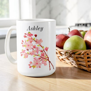 Caneca De Café Flores Brancas Rosa Cerejeira Elegante