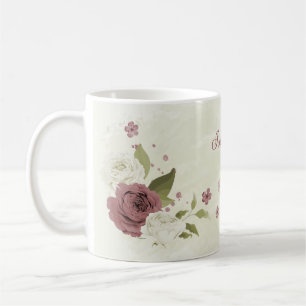 Caneca De Café flores brancas rosa empoeirado
