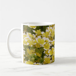 Caneca De Café Flores Brancas Sunny Douradas