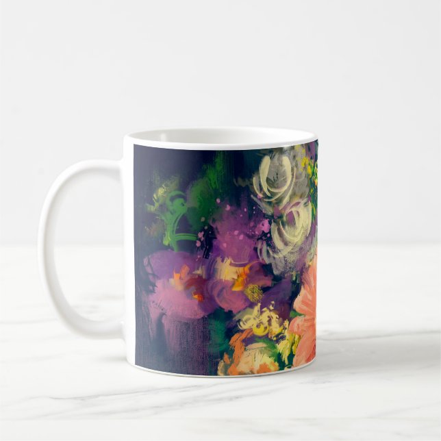 Caneca De Café Flores buquês no estilo de pintura a óleo, ilustra (Esquerda)