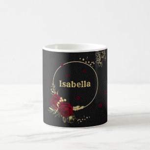 Caneca De Café Flores burgundy elegantes dourado preto