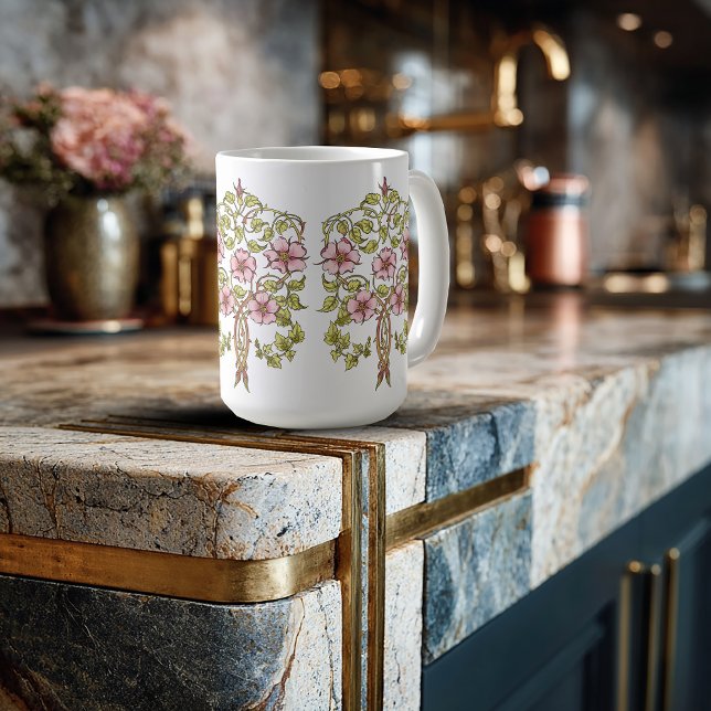 Caneca De Café Flores Caprichosas do Art Nouveau (Criador carregado)