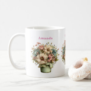 Caneca De Café Flores Caprichosas em um Vaso de Planta Cute