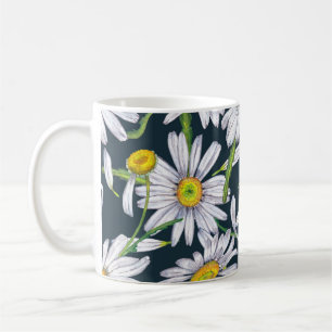 Caneca De Café Flores Chamomila: Cor Azul Escura Da Água.