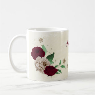 Caneca De Café flores champanhe bordô