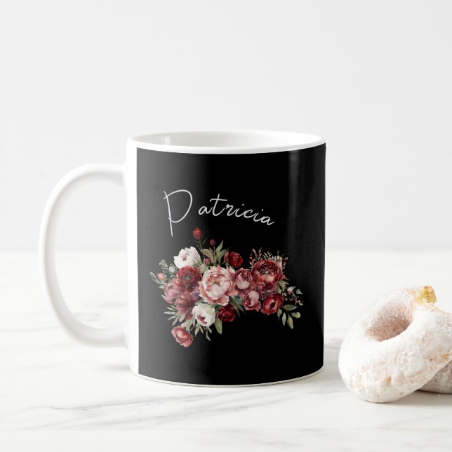 Caneca De Café Flores Chic Burgundy (Com Donut)