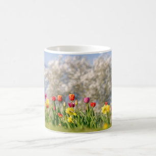 Caneca De Café Flores Coloridas de primavera com Tulipas e Daffod