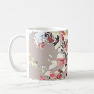 Caneca De Café Flores coloridas, design de folhas e flores