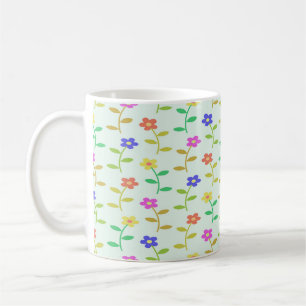 Caneca De Café Flores coloridas em verde claro