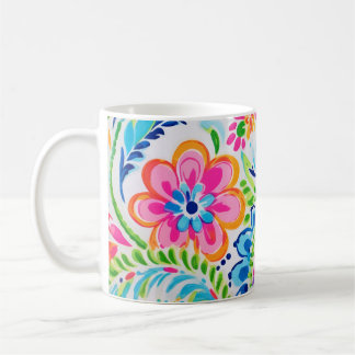 Caneca De Café Flores Coloridas Florais De Bright Preppy Paisley