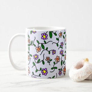 Caneca De Café Flores Coloridas, Padrão Floral, Folhagem, Boho