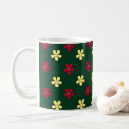 Caneca De Café Flores Coloridas Padrão Floral Verde