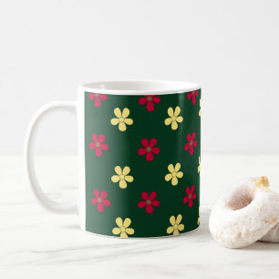 Caneca De Café Flores Coloridas Verde Fofo Padrão Floral