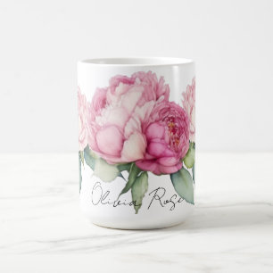 Caneca De Café Flores cor-de-água cor-de-rosa penteados rosas ros