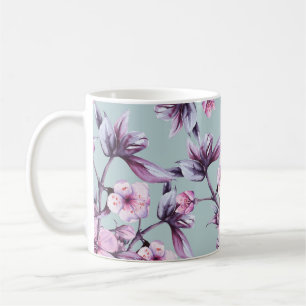 Caneca De Café Flores cor-de-rosa-cereja: ramo de fundo de aquare