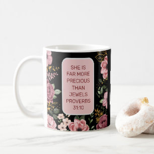 Caneca De Café Flores cor-de-rosa e pretas Provérbios 31