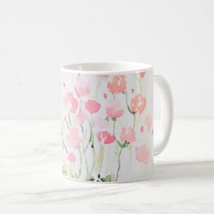 Caneca De Café Flores cor-de-rosa e verdes delicadas macias da