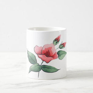 Caneca De Café flores cor-de-rosa, verde vermelho botânico flora
