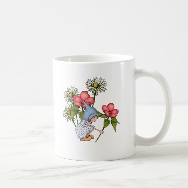 Caneca De Café Flores da colheita da menina do gnomo, arte de (Direita)