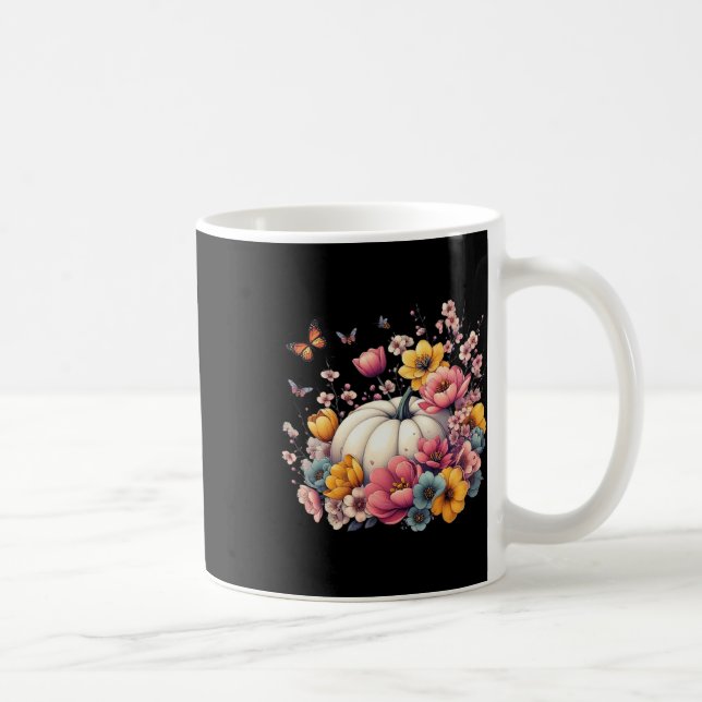 Caneca De Café Flores de Abóbora de Ação de Graças Outono Feriado (Direita)