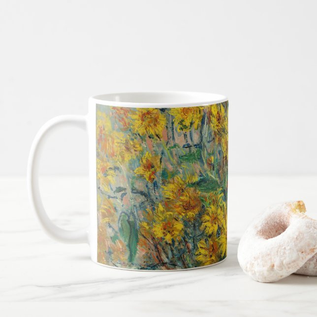 Caneca De Café Flores de Alcachofra de Jerusalém por Claude Monet (Com Donut)