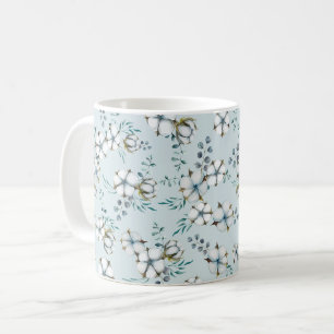 Caneca De Café Flores de Algodão Aquoso e Eucalyptus